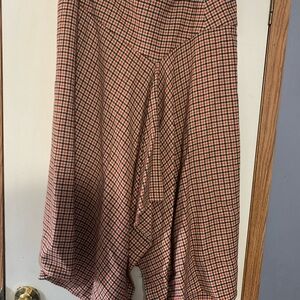 Talbots Tan Red Herringbone Faux Wrap Kilt Midi Skirt Size 10